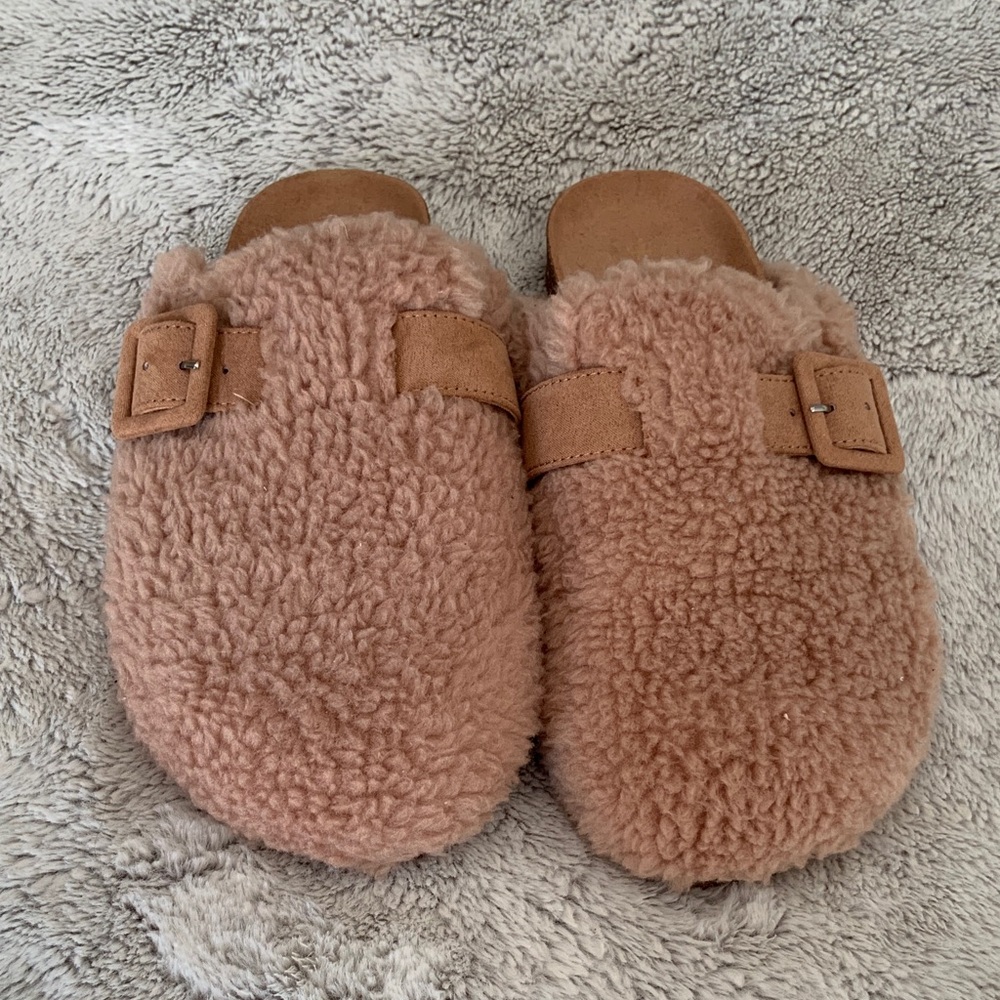 J. Crew Tan Fuzzy Slippers